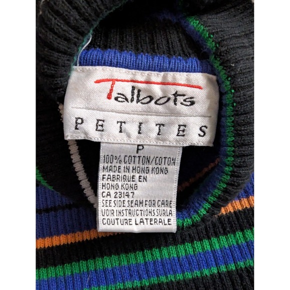 Talbots Petites Striped Turtleneck Blue Black Green‎ Orange White Cotton P - Picture 3 of 10